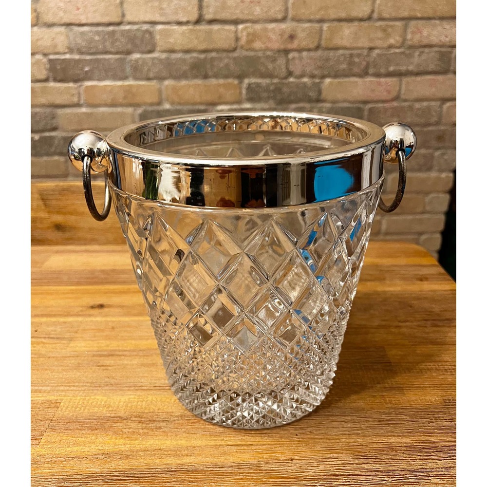 Antique 1920’s Art Deco Diamond Cut Crystal Champaign Wine Cooler Ice Bucket